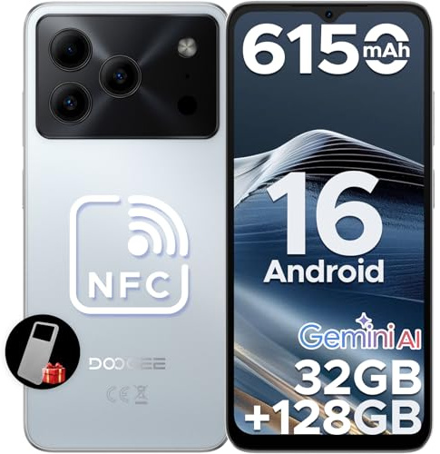 DOOGEE NOTE 56 PRO Mobile Phones, Newest Android 16 With Gemimi AI, 32GB+128GB/2TB, 6150mAh& 6.56 HD+90Hz Display, Dual SIM Unlocked Mobile Phone, 8.45mm Ultra-Slim, Face ID, 5G WiFi, GPS,NFC-White