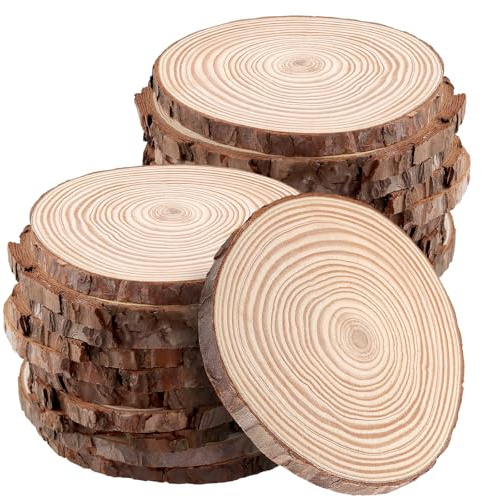 SENJEOK 20 Stücke Holzscheiben, 12-14cm Baumscheiben Rund mit Rinde für Kunst Malerei Weihnachtsdekoration DIY Handwerk