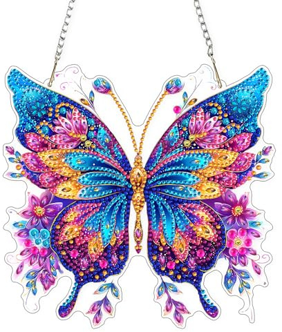 AIRDEA Schmetterling Diamond Painting Fensterbilder, 5D Brillante Glitzerblumen Diamond Painting Fensterbilder Beidseitig, Bausätze für Diamantmalerei Suncatcher Erwachsene 8x8 inch