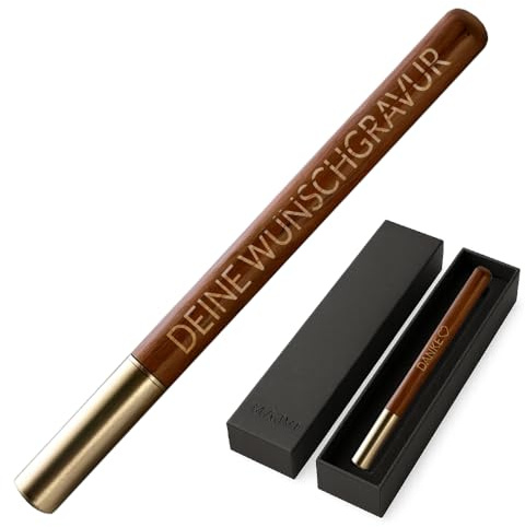MAJVI Personalisierbarer Hochwertiger Kugelschreiber aus Holz mit Gravur – Nachhaltiger Holzstift – Geschenk für Lehrer, Kollegen, Abschluss, Vatertag – Eleganter Gravurstift mit Wunschtext (Premium)