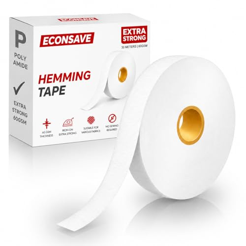 Econsave® Hemming Tape 30M x 2CM - Extra Strong 60GSM - Premium Iron On Hem Tape Adhesive - Hemming Web For Bonding Fabric, Fabric Fusing & Turning Up Trousers - No Sew Hem Tape - Iron Required