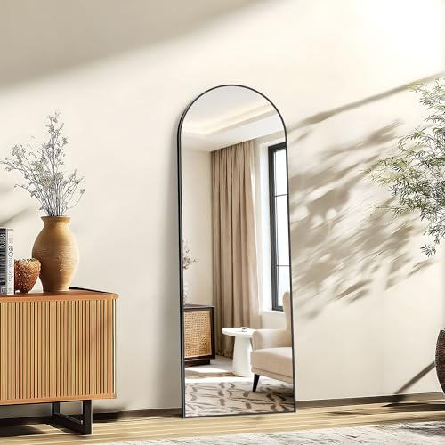 KOCUUY ARC Espejo de Cuerpo Entero, 147 x 47 cm Negro Espejo de pie Grande para Colgar, de pie, Apoyado Espejo de Pared Grande con Marco de Metal para SalóN, Dormitorio, Pasillo