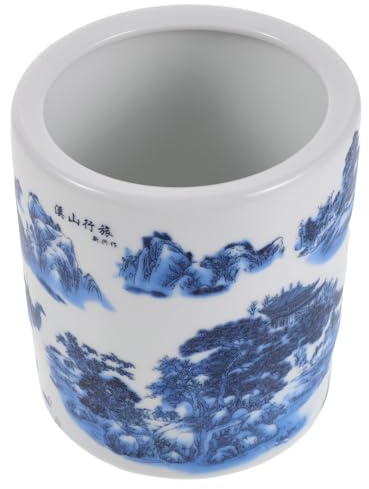 TOYANDONA Portautensili in Ceramica Blu e Bianco Stile Cinese Porta Spatole e Bacchette per Piano di Lavoro Contenitore Multifunzione per Utensili da Cucina e Pennelli Decorazione da