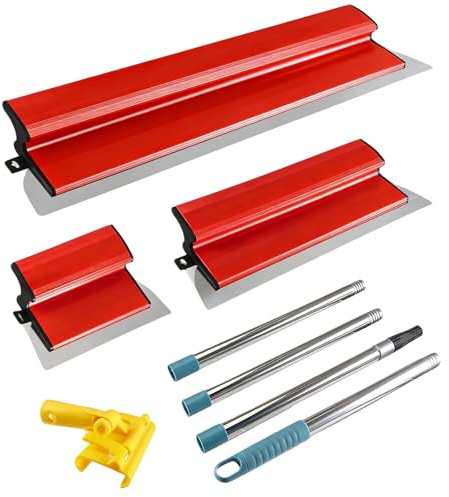 Flächenspachtel Set Profi, Flächenspachtel Werkzeug mit 3 Schabern(25cm+40cm+60cm) & Teleskopstange, Edelstahl Trockenbau Spachtel Set, Glättspachtel Kit für Wänden und Decken