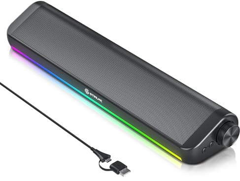 GTIMLMC Computer Speakers for Desktop, Stereo Sound PC Speakers with RGB LED Light, Type C-USB Input, Easy-Control Knob, External Wired Sound Bar for Laptop Monitor Gaming Office