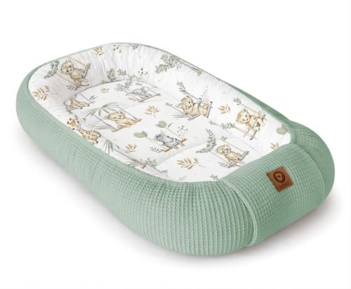 Babynestchen Neugeborene – Nestchen Baby aus Waffel Baumwolle & Baumwollstoff – Babynest für Babybett & Kinderbett – Baby Kokon Tragbar – OEKO-TEX – Zubehör für Babybett - Schaukeln und Mint