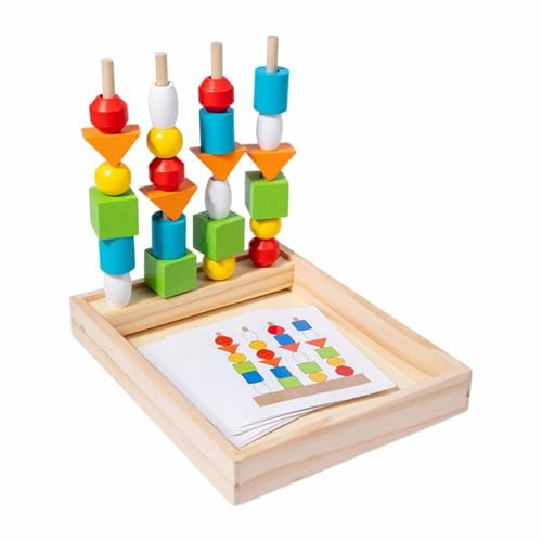 Wmqbjta Educational Beads Wooden Sequencing Toy Shape Sorter Color Matching Puzzle Stacking Pattern Game solid wood pieces suitable for preschool development classroom stations