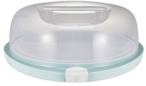 keeeper Contenitore per Torte con Guide per il Taglio e Vassoio di Servizio, Plastica priva di BPA, Piatto, 38 x 37,5 x 13,5 cm, Emilio, Verde menta