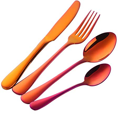 Cutlery Set for 1 Stainless Steel Flatware Set Rainbow Red Utensils Silverware Dinnerware Fuchsia Knife and Fork Spoon Teaspoon