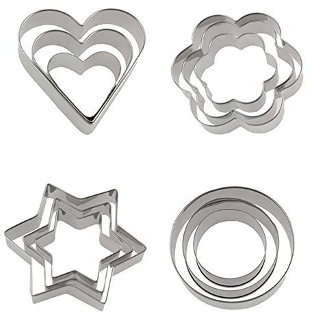 FINEVERNEK Lote de 12 cortadores de galletas de pastelería, molde de galletas de metal Cortadores de galletas de acero inoxidable