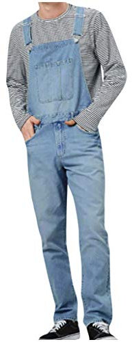 Salopette Homme Grande Taille Vintage Skinny Multipoches De Travail Salopette Jeans Pas Cher Pantalon en Denim Slim Jumpsuit Streetwear (S, Bleu Clair)