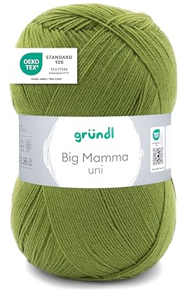 Gründl Big Mamma uni (hilo para calcetar y ganchillo con carácter de lana de 100% poliacrílico, 400 g / 1040 m, tamaño de aguja: 3,5-4,5, 1 × 400 g), grass green