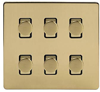 Soho Lighting Brushed Brass Gold 6 Gang 2 Way Intelligent Trailing Dimmer Light Switch Screwless