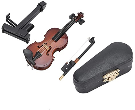 Modèle de violon miniature, violon miniature en bois avec support et étui modèle d'instrument de musique décoration de maison de poupée
