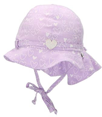 Sterntaler Baby Mädchen Flapper Baby Sonnenhut Herzis Hut - Sonnenhut, Sommerhut, mit Bindebändern und Nackenschutz - waschbar - Flieder, 45