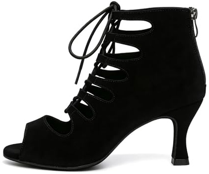 RUYBOZRY Botas de Baile Latino Mujer Botines Punta Abierta con Cordones Zapatos de Baile de Salon,YCL456-Negro-6,EU41