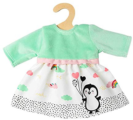 Heless 1124 - Kleid für Puppen im Pinguin Pünktchen Design, aus Softvelours und mit Pinguin-Aufdruck, Größe 28 - 35 cm