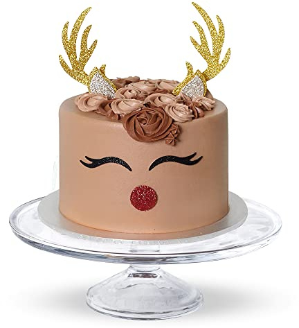 3 Little Desserts Glitter Card Reindeer Christmas Cake Topper, Merry Christmas Decoration, Reindeer & Holiday Decoration, Gold, Silver, Red, Black, 6 inches
