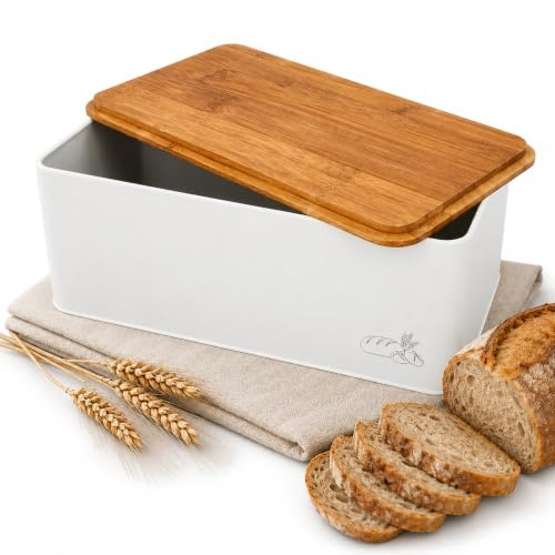 Birkmann, Laib & Seele Brotkasten, Metall mit Bambusdeckel, 33 cm, zum Aufbewahren von Brot und Teigwaren, 310209