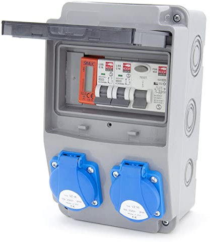 ELS Elektrotechnika Baustromverteiler Wandverteiler mit FI Schalter und Zähler Schuko 2x230V + Leitungsschutzschalter 2x LS und Fehlerstromschutzschalter FI 40/2/0.03AFI + MID Stromzähler Verdrahtet