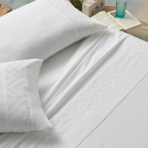 Burrito Blanco | Sábanas Algodón Bordadas | para Cama de 150 cm (+Medidas Disponibles) | Sábanas Blancas Algodón percal 200 Hilos | Color 400 Blanco