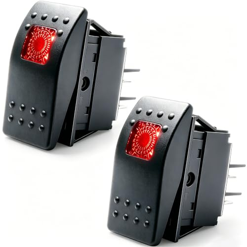 Taiss 2Pcs Boot Marine Beleuchteter Wippschalter 12V 20A 4Pin Ein/Aus mit roter LED Auto Offroad Druckknopf Kippschalter RK1-06N-R