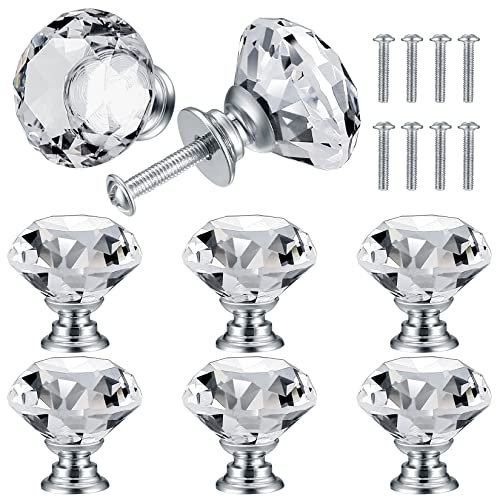 QUIIEOSKIA 8 Stück Möbelknöpfe Kristall, Griffe Möbel Kristall, Schubladengriffe Sristall, Garderobe Ziehgriffe Möbelgriff Griffe Knöpfe - 30mm