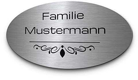 Ovales Edelstahl Türschild mit individueller Gravur | außergewöhnliches Familienschild Haustürschild | verschiedene Größen | als selbstklebende Namensschilder o. mit Bohrlöchern | Metallschild