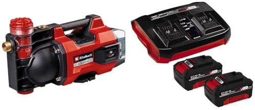 Einhell Akku-Gartenpumpe AQUINNA 36/38 F LED Power X-Change (36 V, max. 3800 L/h Fördermenge, max. 37 m Förderhöhe, ECO/BOOST, Vorfilter, Überlast- & Frostschutz, inkl. 2x 4,0 Ah Akku und Twincharger)