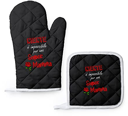 Set da Cucina Guanto e Presina Personalizzati Niente è Impossibile per una Super Mamma Colorati Idea Regalo Festa della Mamma Dei Nonni Speciale Compleanno Natale per Mamma Nonna Cuoca Chef Famiglia