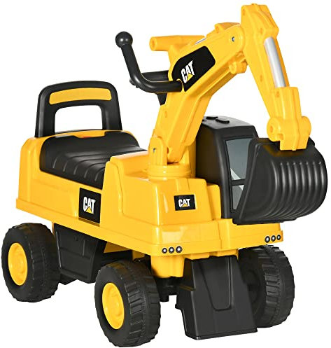 HOMCOM Sitzbagger Aufsitzbagger mit Verstellbarer Schaufel Lenkrad Kinderbagger mit Stauraum unter Sitz Rutschauto Spielzeugbagger zum Sitzen bis 25kg, Draufsitzen für Kinder 1-3 Jahre Gelb