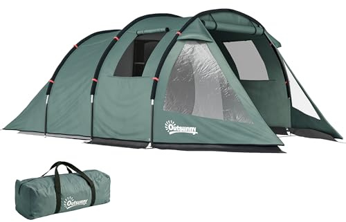 Outsunny Tienda de Campaña de Túnel Tienda Camping para 3 Personas Impermeable PU2000 mm Protección UV30+ con Ventanas y Bolsa de Transporte para Trekking Camping Playa Aventura 475x264x172 cm Verde