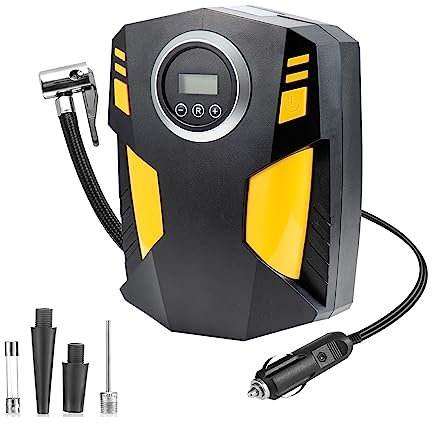 Shoze Digital Tire Inflator with Auto Stop and LED Light Portable Air Compressor for Car Bike Motorcycle Ball and Air Mattress, Yellow,Black