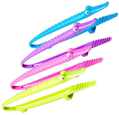 ZXCVWWE Lot de 2 pinces alimentaires en plastique en forme de crocodile multifonctionnelles pour gâteaux, pain, œufs, barbecue, steak (couleur aléatoire)