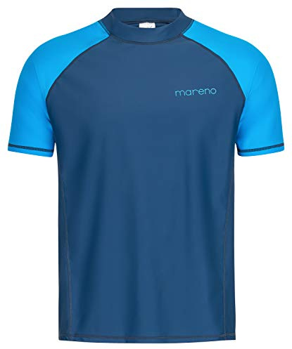 Herren UV-Schutz Kurzarm T-Shirt (Rashguard), Oeko-Tex 100 in Marineblau/hellblau, Größe L