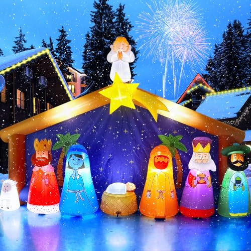 12.5FT Christmas Inflatable Nativity Scene, Kalolary Christmas Inflatable The Birth of Jesus Scene with Star of Bethlehem Arch Blow up Xmas Outdoor Decoration Yard Lawn Garden Party Supplies