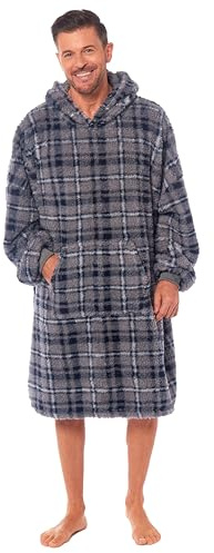 Toro Rocco Mens Hooded Blanket Oversized Hoodie Warm Soft Sherpa Fleece Fluffy Wearable Throw with Front Pocket One Size Fits All, Blue Check