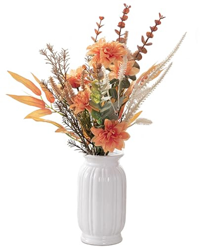 YELIKIT Flores artificiales, hortensias, ramo de flores artificiales, arreglos florales de seda, para el hogar, bodas, jardines, festivales, decoración, naranja
