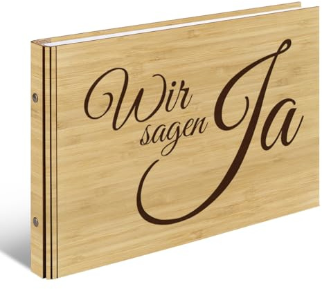 Hochzeit Gästebuch echtes Holz DIN A4 Buch - Ja - mit 72 Blatt / 144 Seiten Naturpapier Weiß