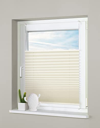 Deco4Me Premium Plissee ohne Bohren (Creme, 100 x 130 cm) - Blickdicht, ohne Verdunkelung, mit Klemmfix Halterung zum Kleben & Klemmen - Sichtschutz Rollo für Fenster