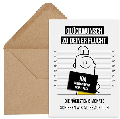 Nastami Karte Kollegen Abschied FLUCHT Abschiedsgeschenk Kollege PERSONALISIERBAR (Kollegin)