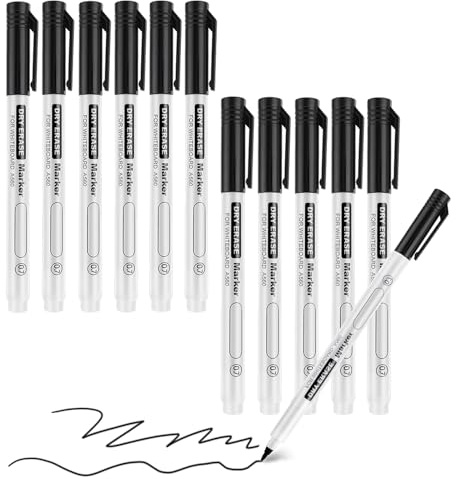 Sibba Black Dry Erase Markers Ultra Fine Tip,Pack of 12,White Board Markers | 0.7mm, for Office, Home, or Planning, Dry Erase Board