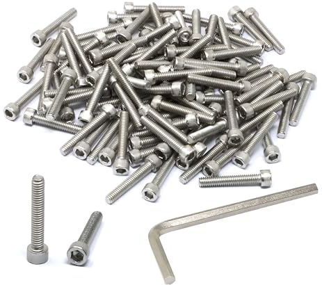 iexcell 100 Pcs #8-32 x 1 Stainless Steel 304 Hex Socket Head Cap Screws Bolts Kit