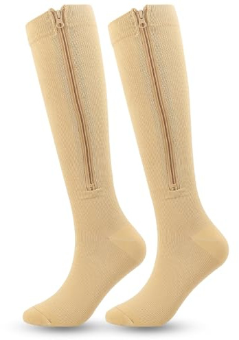Kompressionsstrümpfe Mit Reißverschluss Für Damen Herren,Stützstrümpfe Mit Reißverschluss 15-20 mmHg Closed Toe Compression Stocking with Zipper,A,XXL