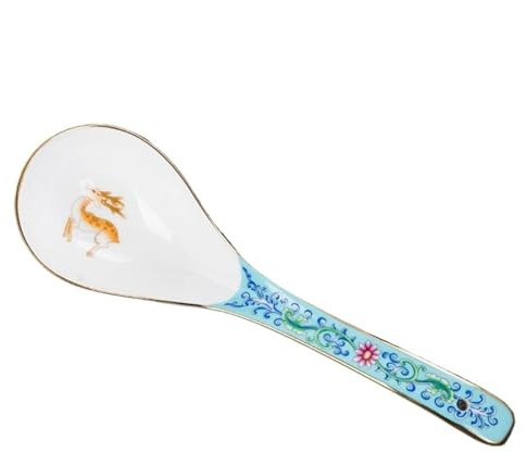 Suppenlöffel Jingdezhen Bone China Goldrand große Suppenkelle chinesische Keramik Reiskelle Porzellanlöffel mit langem Griff Hot Pot Servierlöffel Löffel (Color : E)