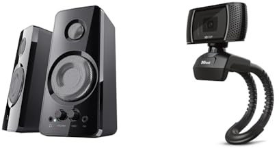 Trust Tytan Set di Casse per PC 2.0 di 36 W, Nero & Trino Webcam HD con Microfono Incorporati, 1280 x 720, USB 2.0, Video Camera per PC