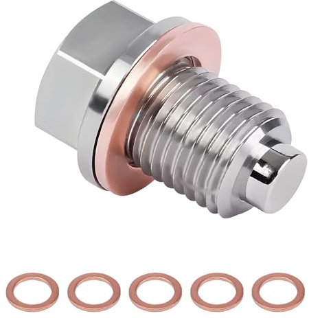 Bouchon De Vidange D'Huile Magnétique M14*1.5 avec 5 Pièces Joint en Cuivre Ensemble Bouchon Vidange Kit Raccords Remplacement D'écrou vis Vidange Retour Pour Plupart Voitures Modèles
