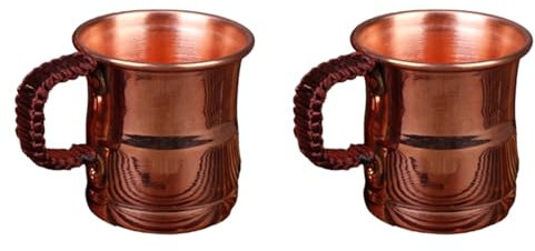 Haopeuk 2X Handcrafted Pure Copper Beer Milk Mug Weave Handle Thickened Moscow Water Mule 400ML Breakfast Cup