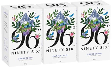 96° Darjeeling Tea – Pack of 3 × 20 Pyramid Tea Bags (60 Bags), Delicate, Floral with a Hint of Muscatel Black Tea, Individually Wrapped Recyclable Envelopes, Plant-Based Tea Bags - No Microplastics