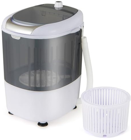 TANGZON 2-in-1 Portable Washing Machine, Single Tub Small Washer Spin Dryer with Timing Function, Compact Laundry Machine for Camping Caravan Dorms Apartments (1 Knob, 10 min Wash, 5 min Spin, Grey)